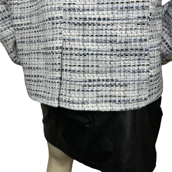 MINA SELF White & Blue Tweed Plaid w/Gold Ornate Buttons & Filly Trim Blazer, 2X - Picture 13 of 16